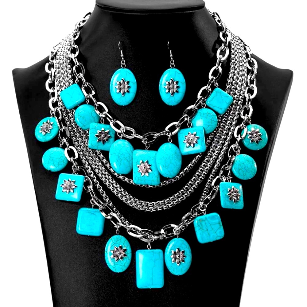 🩵🩶🩵 THE “BOUNTIFUL” TURQUOISE & SILVER ZI NECKLACE & EARRINGS ~ PAPARAZZI❗️🩵🩶🩵 - Picture 2 of 8
